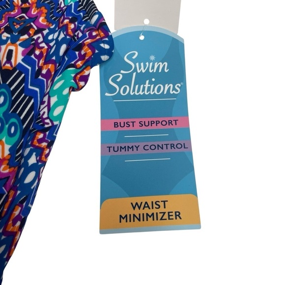 Swim Solutions Tummy Control Shirred One Piece Swim Suit Navy Multi 14 New - Picture 5 of 7